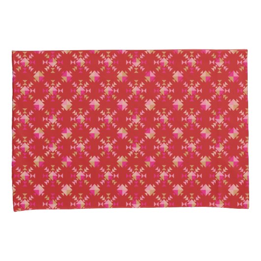 Moderne geometrische vormen patroon in helder rood kussensloop (Voorkant-Rechts)