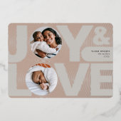 Moderne geometrische vreugde liefde grijs rose gou folie feestdagenkaart (Voorkant)