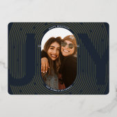 Moderne Geometrische Vrolijkheid Ovale Boog Navy G Folie Feestdagenkaart (Voorkant)