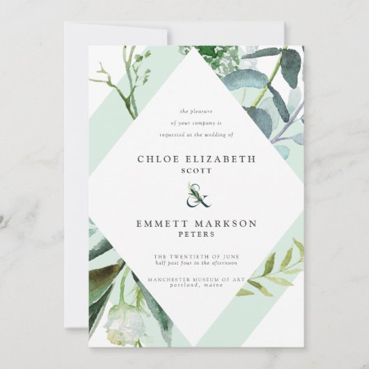 Moderne geometrische Waterverf botanische bruiloft Kaart (Voorkant)