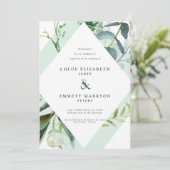 Moderne geometrische Waterverf botanische bruiloft Kaart (Staand voorkant)