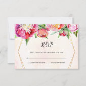 Moderne Geometrische Waterverf Koraal Pioen Bruilo RSVP Kaartje (Voorkant)