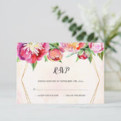 Moderne Geometrische Waterverf Koraal Pioen Bruilo RSVP Kaartje (Staand voorkant)