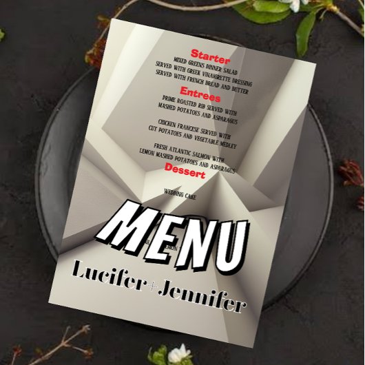 Moderne Geometrische Wedding Menu Kaart met Foto