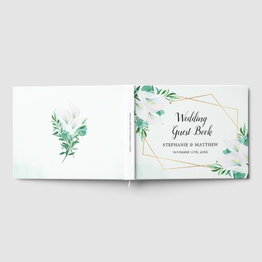 Moderne geometrische witte Calla Lily Bloemenbruil Gastenboek (Volledig)