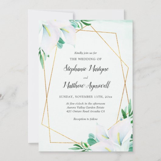Moderne geometrische witte Calla Lily Bloemenbruil Kaart (Voorkant)