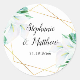 Moderne geometrische witte Calla Lily Bloemenbruil Ronde Sticker