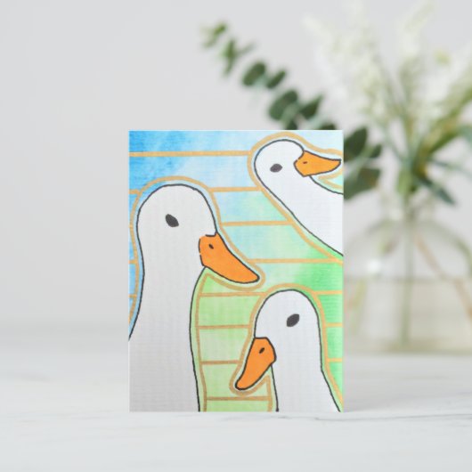 Moderne geometrische witte eenden briefkaart (Staand voorkant)
