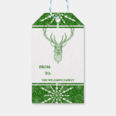 Moderne geometrische witte en groene kerstherten cadeaulabel (Achterkant)