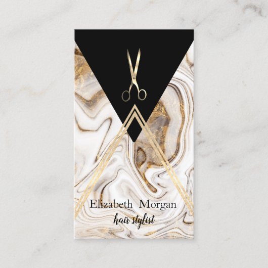 Moderne Geometrische witte marmer Gold, schaar Visitekaartje (Voorkant)