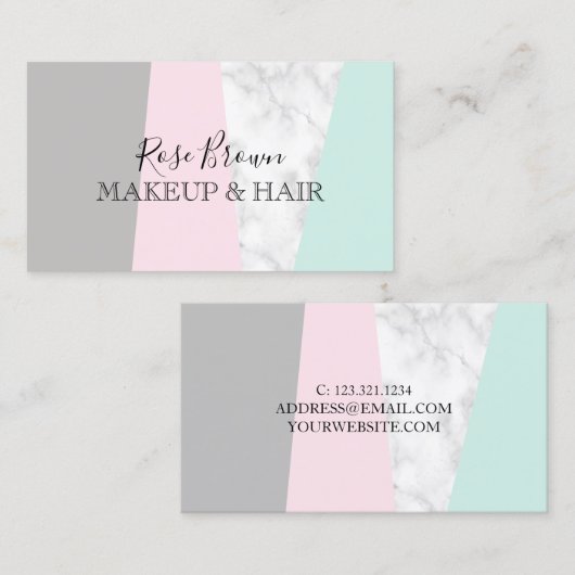 Moderne geometrische witte marmer make-up & haar visitekaartje (Voorkant / Achterkant)