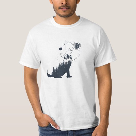 Moderne Geometrische wolfbossen dubbele blootstell T-shirt (Voorkant)