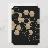 moderne geometrische zeshoek zwart en goud feest kaart (Achterkant)
