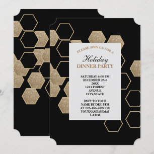 moderne geometrische zeshoek zwart en goud feest kaart