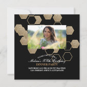 moderne geometrische zeshoek zwart en goud feest kaart (Voorkant)