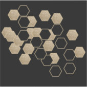 Moderne geometrische zeshoek zwart en gouden feest sticker (Voorkant)