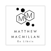 Moderne geometrische zeshoeken monogram bibliothee rubberstempel (Afrduk)
