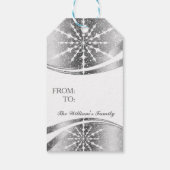 Moderne geometrische zilver en witte kerstster cadeaulabel (Achterkant)