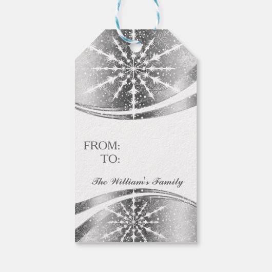 Moderne geometrische zilver en witte kerstster cadeaulabel (Achterkant)