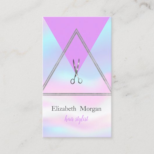 Moderne geometrische zilver, schaar-holografisch visitekaartje (Voorkant)