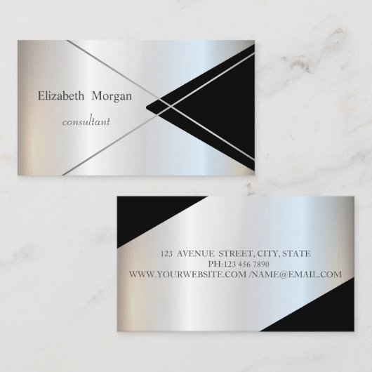 Moderne geometrische zilverstrips visitekaartje (Voorkant / Achterkant)
