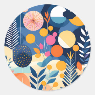 Moderne Geometrische Zomer Botanische Ronde Sticker