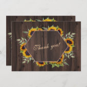 Moderne geometrische zonnebloemen houten bruiloft bedankkaart (Voorkant / Achterkant)