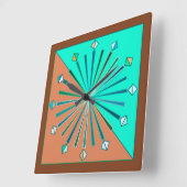 Moderne geometrische zonneburst, Aqua & Chocolade  Vierkante Klok (Hoek)