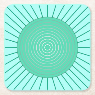 Moderne geometrische zonnestraal - aqua en zeeschu kartonnen onderzetters