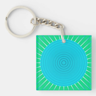 Moderne geometrische zonnestraal - Blauw en jade g Sleutelhanger