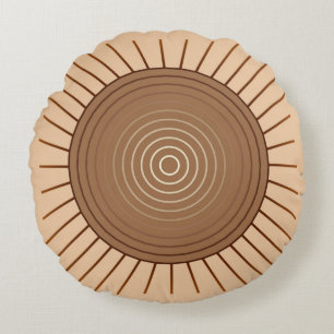 Moderne geometrische zonnestraal - Bruin en taupe Rond Kussen