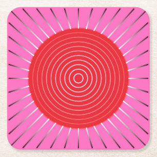 Moderne geometrische zonnestraal - Fuchsia en Rood Kartonnen Onderzetters