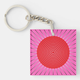 Moderne geometrische zonnestraal - Fuchsia en Rood Sleutelhanger