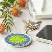 Moderne geometrische zonnestraal - Lime en denimbl Sleutelhanger (Zijkant)