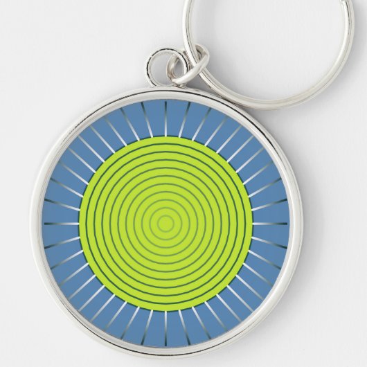 Moderne geometrische zonnestraal - Lime en denimbl Sleutelhanger (Voorkant)