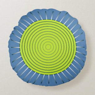 Moderne geometrische zonnestraal - Limoen en denim Rond Kussen