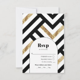 Moderne geometrische zwart en goud RSVP kaartje