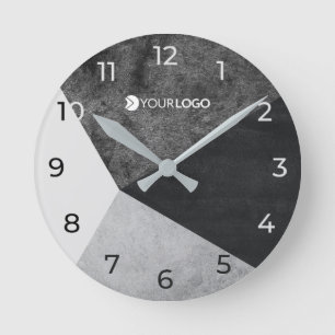 Moderne Geometrische Zwart en Grijs Custom Logo Ronde Klok