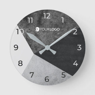 Moderne Geometrische Zwart en Grijs Custom Logo Ronde Klok