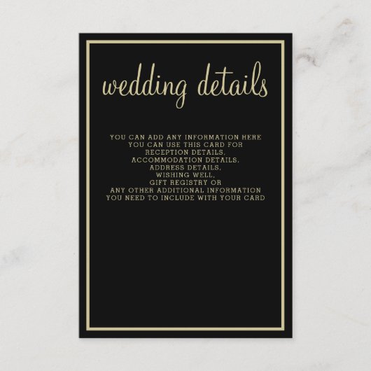 Moderne geometrische zwart gouden bruiloft informatiekaartje (Voorkant)