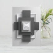 Moderne geometrische zwart-wit bruiloft kaart (Staand voorkant)