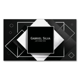 Moderne Geometrische zwart-wit getextureerd Magnetisch Visitekaartje