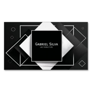 Moderne Geometrische zwart-wit getextureerd Magnetisch Visitekaartje