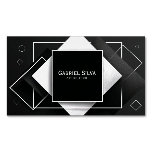 Moderne Geometrische zwart-wit getextureerd Magnetisch Visitekaartje (Voorkant)