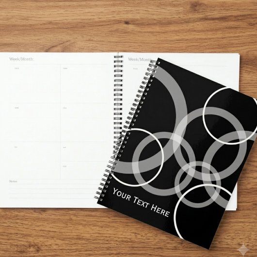 Moderne Geometrische Zwart Witte Cirkel Planner