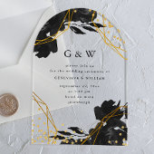 Moderne Geometrische Zwarte Bloemen Monogram Huwel Acryl Uitnodigingen