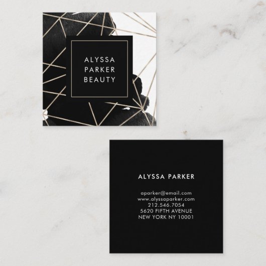 Moderne geometrische zwarte en witte Waterverf Vierkante Visitekaartje (Voorkant / Achterkant)