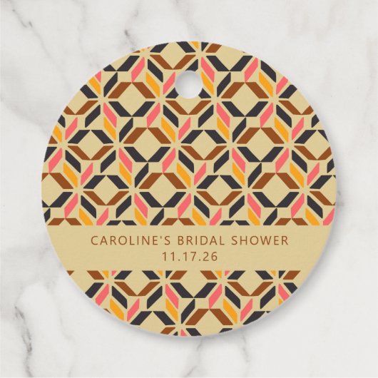 Moderne Geometrische Zwarte Gele Douchefavoriet vo Bedankjes Labels (Achterkant)