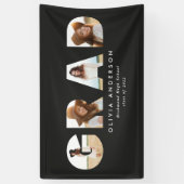 Moderne geometrische zwarte multi-foto afstuderen spandoek (Verticaal)