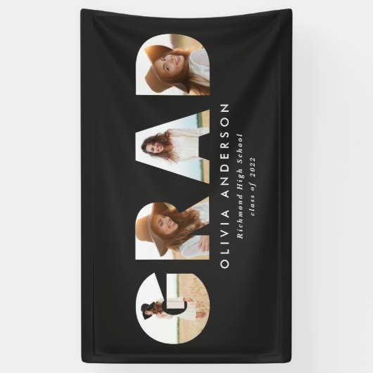 Moderne geometrische zwarte multi-foto afstuderen spandoek (Verticaal)